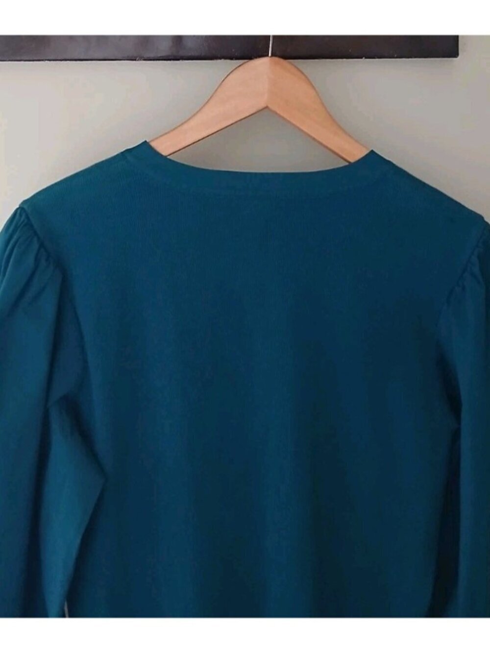 Chico's Ribbed Henley Balloon Sleeve Mixed Media Top - Picture 7 of 8